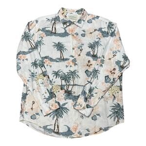 Caribbean Linen Long Sleeve Button Up Shirt White Blue Pink Brown Large